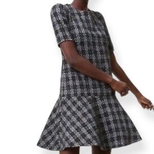 NWT Ann Taylor Black & Grey Check Short Sleeve Flare Dress size Small